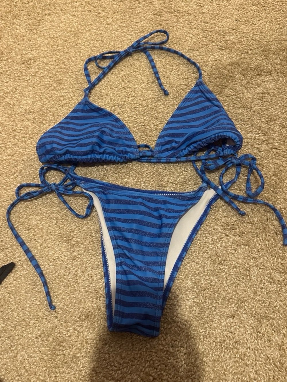 blue striped bikini